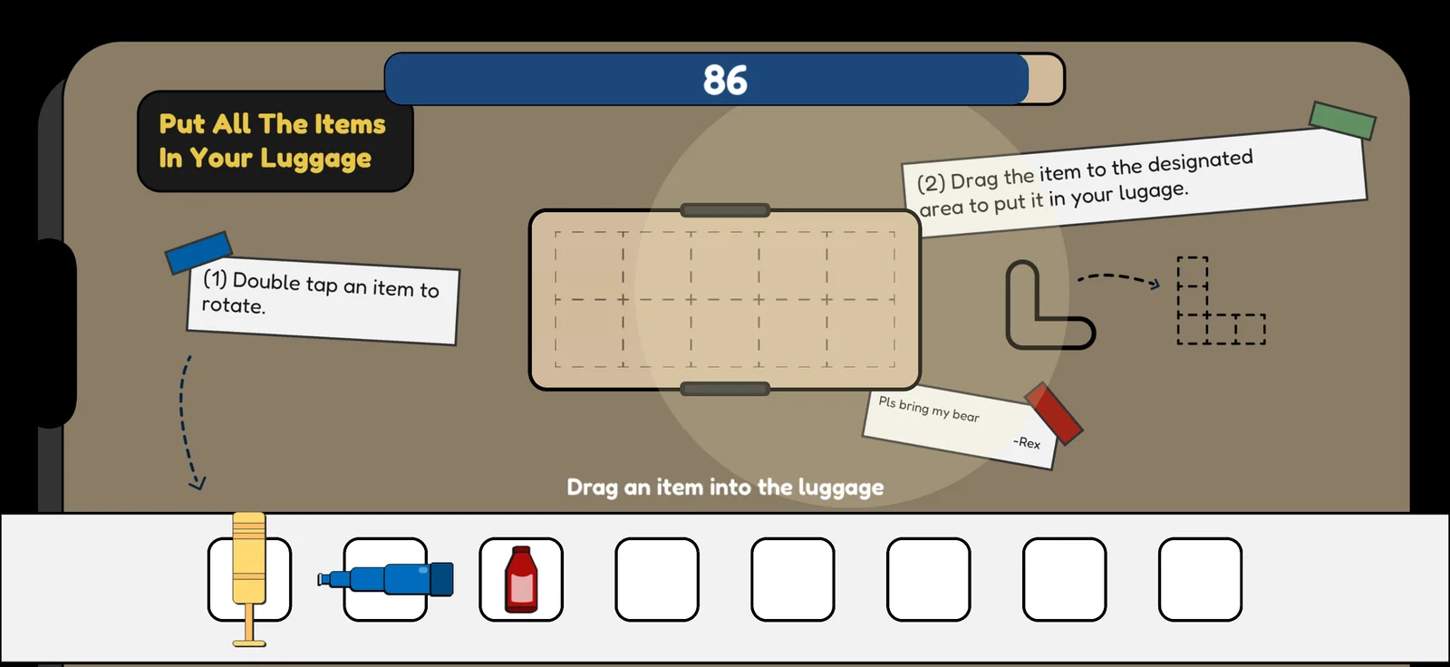 The tutorial level with its instruction notes