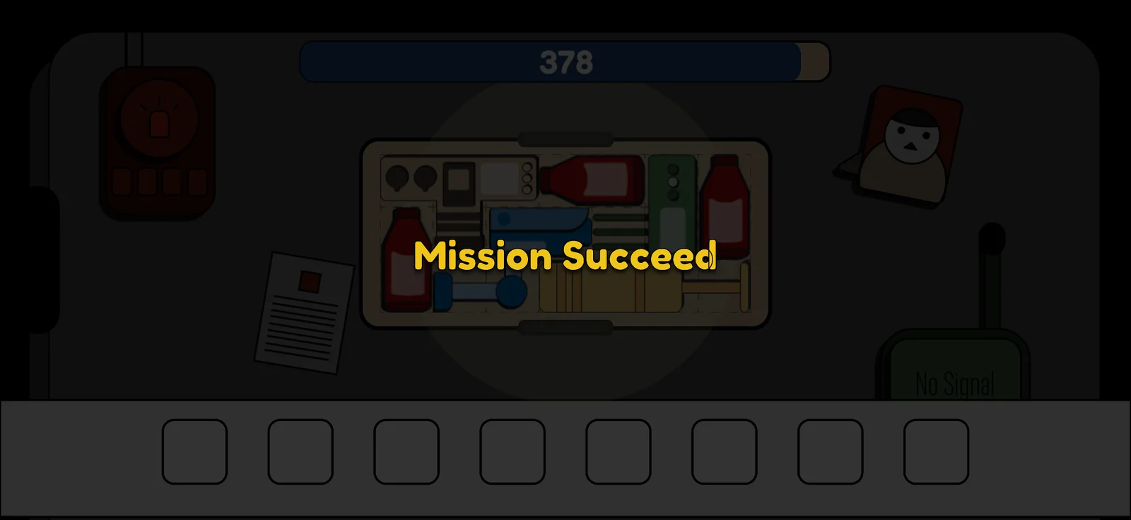 A fully packed suitcase and the Mission Succeed banner