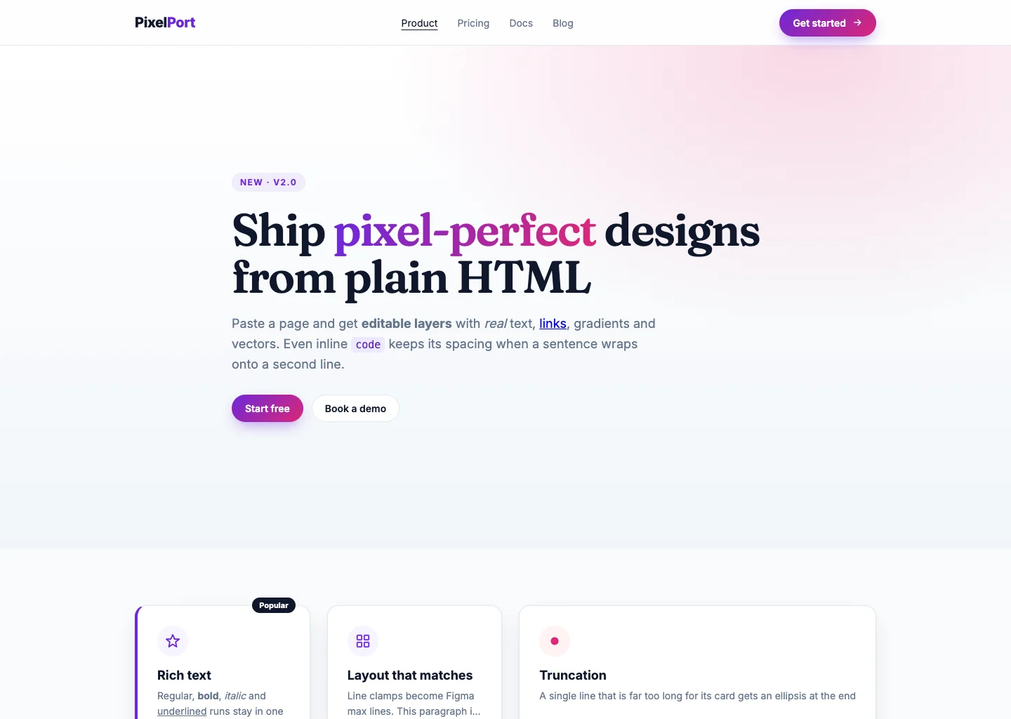 A sample landing page rendered in Chrome