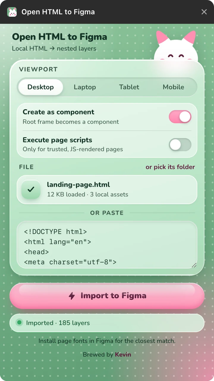 The plugin in its Done state