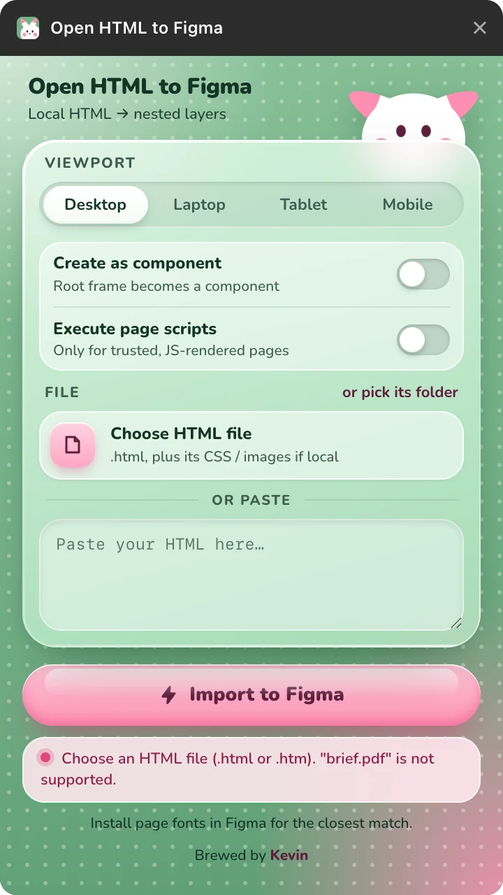The plugin in its Oops state