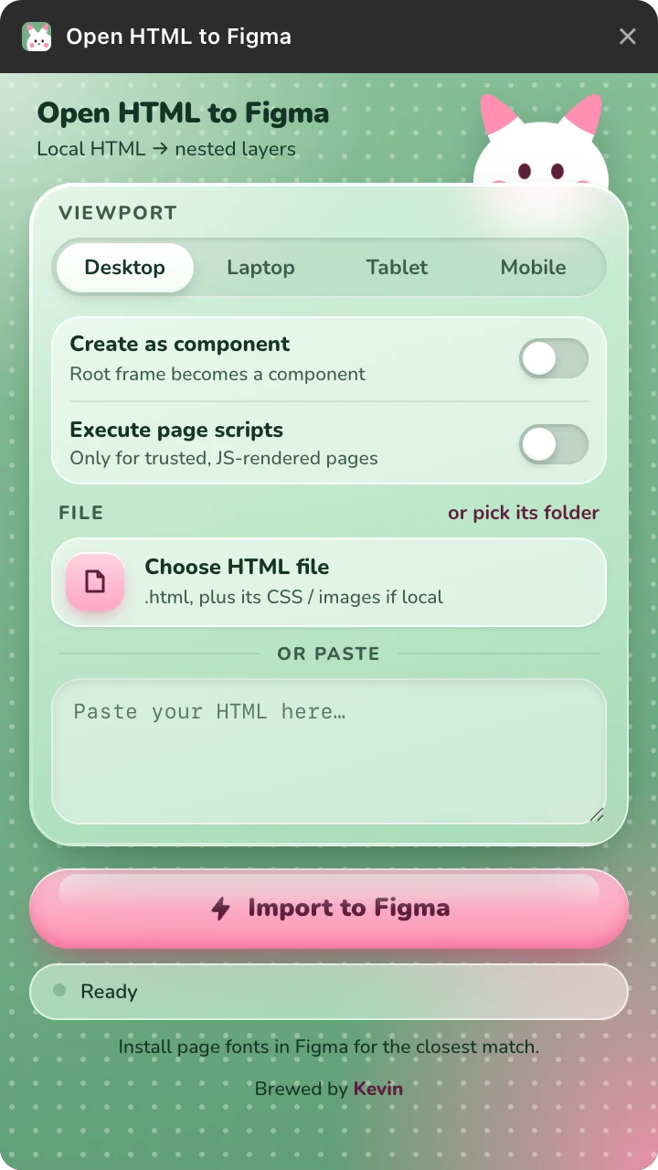 The plugin in its Ready state